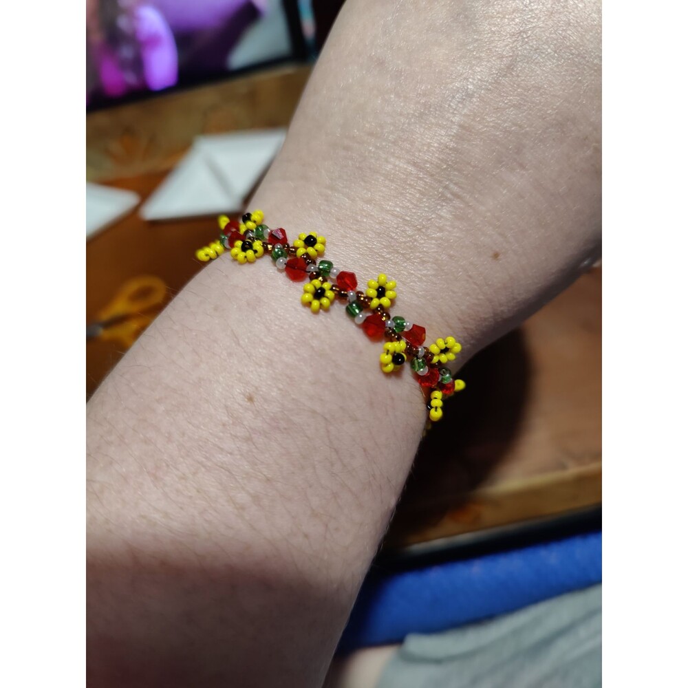 Yellow Flowers & Red Jewels Bracelet
